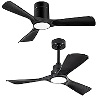 42 inch Ceiling Fans with Lights,Downrod Mount and Flush Mount 2-Pack,3 Color LED Light, Reversible DC Quiet Motor Modern Black Ceiling Fan for Bedroom Indoor Outdoor