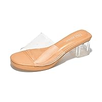 Cape Robbin Anjelic Clear Low Heels For Women - Stylish Clear Shoes Chunky Heels - Slip On Transparent Round Open Toe Clear Sandal