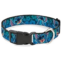 Buckle-Down Plastic Clip Collar - Stitch Expressions/Hibiscus Collage Green-Blue Fade - 1.5