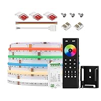 BTF-LIGHTING FCOB COB Color Changing RGBCCT LED Strip RGB+Tunable CT 3000K-6000K 16.4FT 960LED/m DC24V 12mm Width,RC03RFB & C05RF Controller Kit 4-Zone RF 2.4GHz Wireless Group Control(No Adapter)