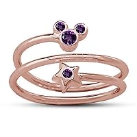 Mickey Mouse Adjustable Birthstone Ring 14K Rose Gold Plated 925 Silver for Women Girls Birthday