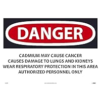 NMC D28PC National Marker Danger Cadmium May Cause Cancer Sign, Causes Damage to Lungs and Kidneys Wear Respiratory Protection 14 Inches x 20Inches, Ps Vinyl