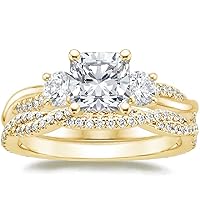 Petite Twisted Vine Moissanite Diamond Ring Set, 1 CT Cushion Moissanite Engagement Ring Set, Wedding Ring Set, Bridal Ring, Promise/Anniversary Ring for Wife