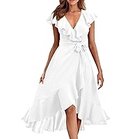 Dresses for Women 2024, Women's Solid Deep V Neck Short Sleeved Ruffle Elegant Prom Dress White Maternity, S XXL
