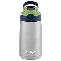 Contigo Aubrey Kids Stainless Steel Water Bottle with Spill-Proof Lid, Cleanable 13oz Keeps Drinks Cold up to 14 Hours, Blueberry/Green Apple