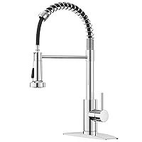 FORIOUS Chrome Kitchen Faucet with Pull Down Sprayer, Single Handle Pull Out Kitchen Sink Faucets, Commercial Modern Spring Stainless Steel Sink Faucets 1 Hole Or 3 Hole for Utility rv, Chrome