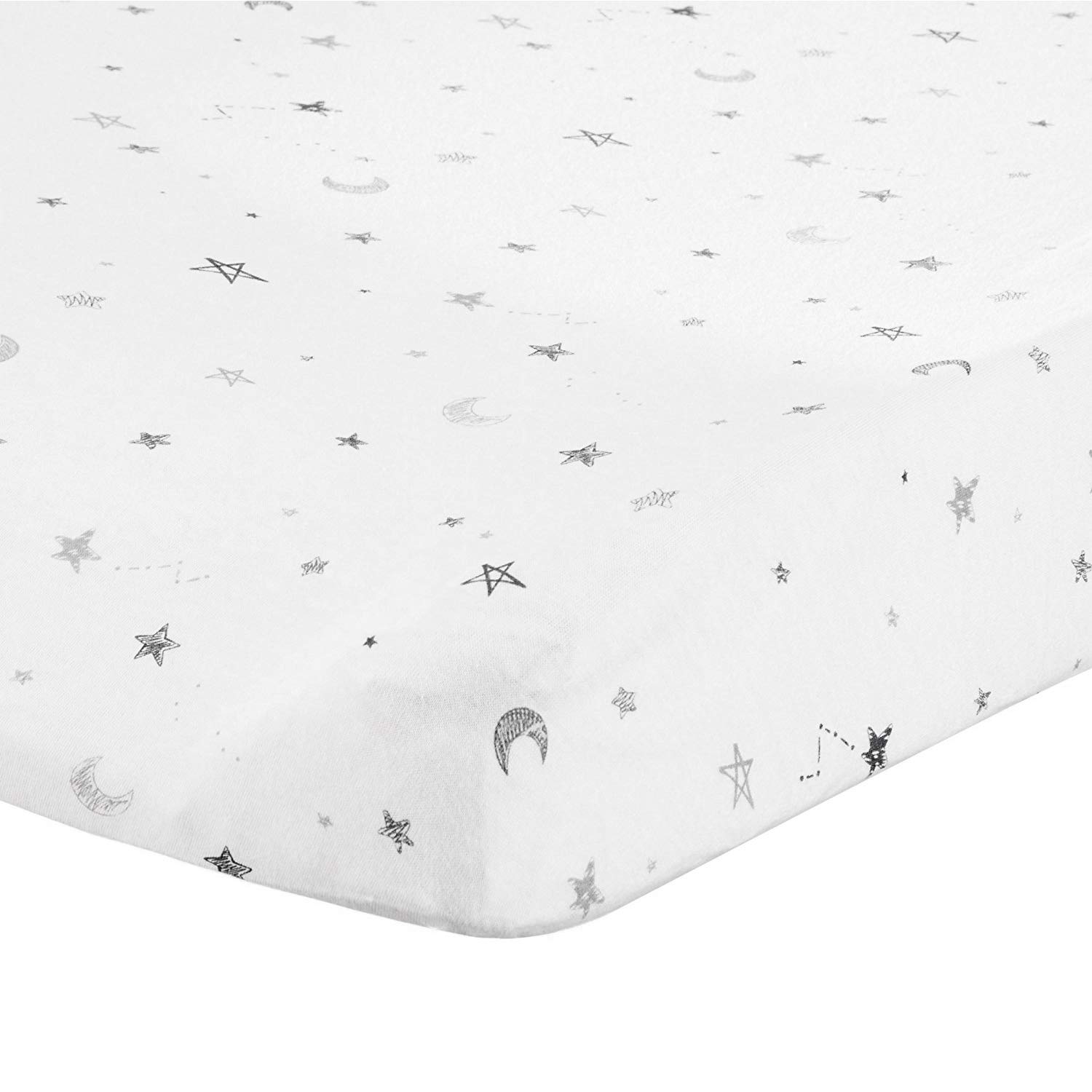 American Baby Company Printed 100% Cotton Knit Fitted Contoured Changing Table Pad Cover - Compatible with Mika Micky Bassinet, Gray Stars and Moons, for Boys and Girls