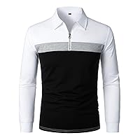 HOOD CREW Mens Fashion Color Block Polo Shirts Quarter Zip Casual Long Sleeve Shirts Regular Fit