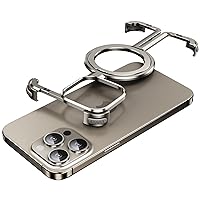 Natural Titanium Frameless for iPhone 15 Pro Case with Magsafe Kickstand, Bezel Less Minimalist Metal Slim Hard Shockproof Ultra Thin for iPhone 15pro Case with Ring Stand Magnetic Cover Men