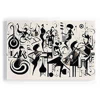 Framed wall Art for Lobby. Jazz Rhythms Come Alive in Eclectic Ensemble Illustration, 36 x 24 inch