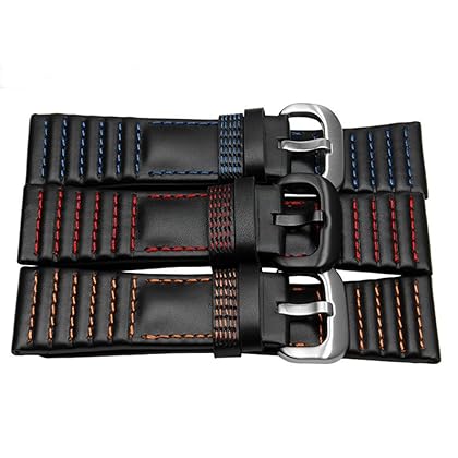 28mm Black Leather Watch Strap Band Buckle For SevenFriday P1 P2 P3 Watches (Orange) Black buckle
