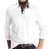 Mens Long Sleeve Polo Shirts Casual Moisture Wicking Golf Polo Shirts with Pocket