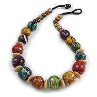 Avalaya Chunky Multicoloured Colour Fusion Wood Bead Necklace - 48cm L