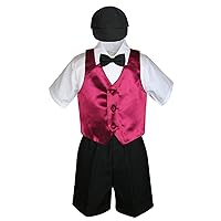 Baby Kid Toddler Boy Formal Party Suit Black Shorts Shirt Hat Vest Set Sm-4T