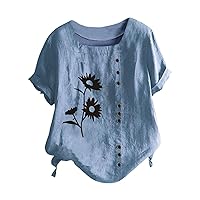 Summer Short Sleeve Shirts Trendy Square Neck Tops Casual Button Down Blouses Cute Floral Graphic T Shirts Tees