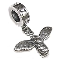Queenberry Sterling Silver Honey Bee European Style Dangle Bead Charm