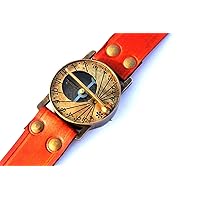 Sundial Compass Vintage Marine Steampunk Wrist Watch Leather Strap Handmade Item