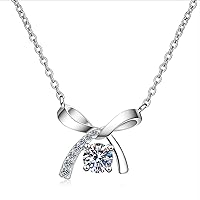 Bowknot 0.5ct Moissanite 925 Silver Platinum Plated Necklace 40+5cm NX134