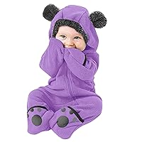 Newborn Girl Clothes Baby Boy Fleece Long Sleeves Warm Jumpsuit Bear Ears Footed Hooded Outfit Winter Cute Bodysuit