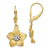 14K Yellow Gold w/Rhodium Plumeria Flower Earrings