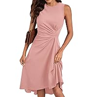 Church Dresses for Women 2024 Elegant, Womens Summer Sleeveless Solid Color A Line Wrinkled A-Line Dress, S, XL