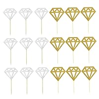 Wedding Cupcake Topper, 60 Pcs Glitter Diamond Cupcake Toppers for Bridal Shower Engagement Wedding Party Birthday for Donuts Diamond Donut Picks Cake Decorations Silver & Gold