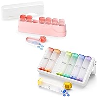 Weekly Pill Organizer 1 Time a Day(Pink) and Weekly Pill Box 2 Times a Day(White)