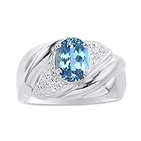 Diamond & Blue Topaz Ring Set In Sterling Silver - Color Stone Birthstone Ring