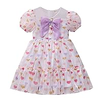 Girls Jumpsuit 7 16 Summer Fashion New Bubble Sleeve Colorful Heart Print Bow Girl's Princess Trim Fit Tights