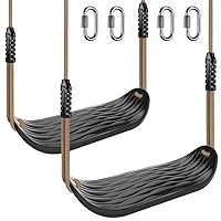 SELEWARE Plastic Swing Seat, Non Slip Tree Swing Set with Adjustable Rope and 4 Carabiners, Heavy Duty Playground Swing Set Accessories for Kid Indoor Outdoor Backyard, Black, 2 Pack