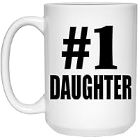 Gifts, Number One #1 Daughter, 15oz White Coffee Mug Ceramic Tea-Cup Drinkware with Handle, for Birthday Anniversary Mothers Day Fathers Day Parents Day Party, to Men Women Him Her Friend