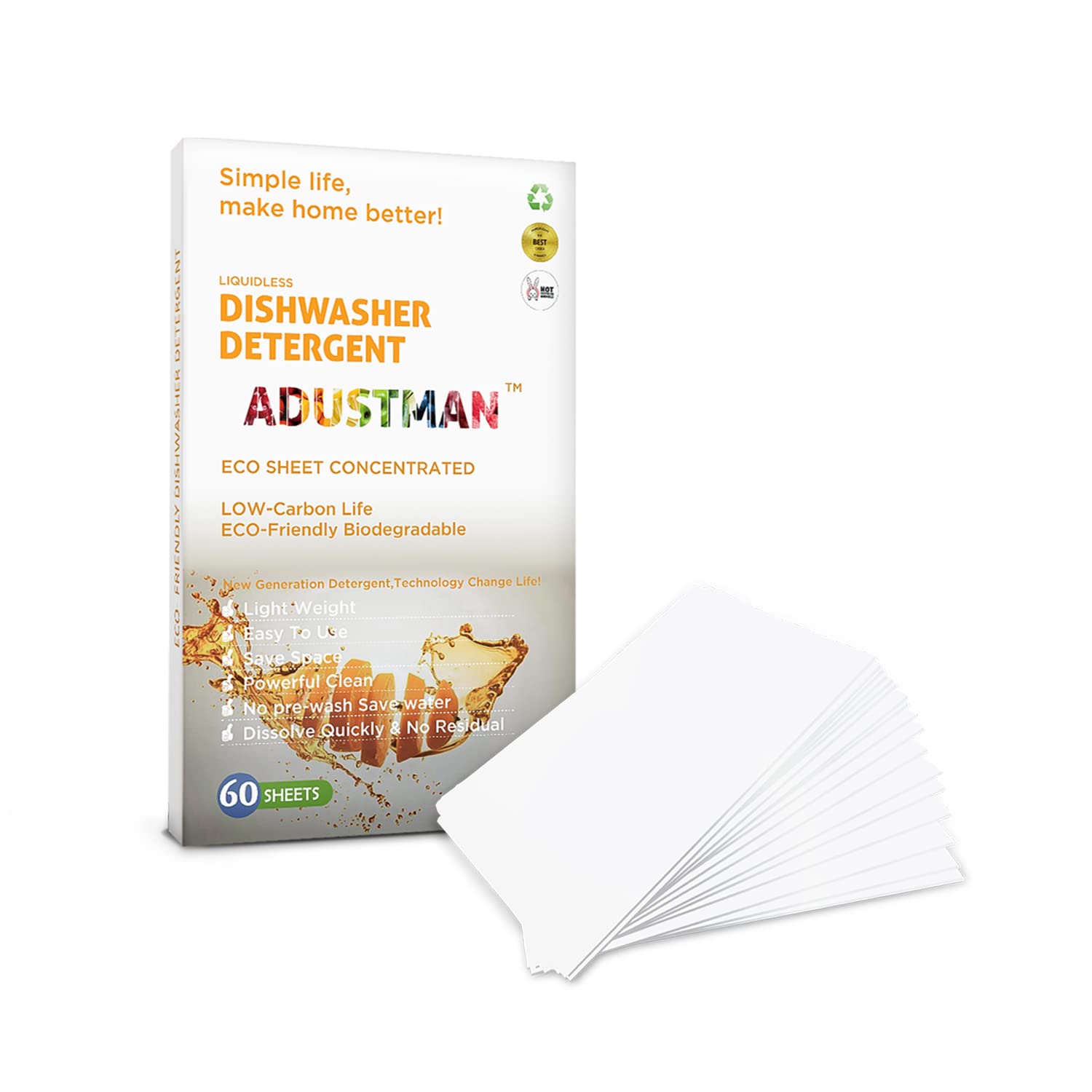 ADUSTMAN ECO Friendly Dishwasher Detergent,Fresh 60 Sheets,Natural Biodegradable Easy to Use,More Convenient Dishwashing Pod Liquid Pacs Tablets Pure Cleaning For Mothers Gifts