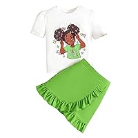 SOLY HUX Girl's Skirt Set 2 Piece Outfit Summer Clothes Graphic Tee Tops Ruffle Skirts Set