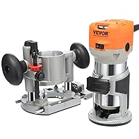 VEVOR Wood Router, 1.25HP 800W, Compact Wood Trimmer Router Combo Tool with Plunge and Fixed Base, 30000RPM 6 Variable Speeds, with 1/4'' & 5/16'' Collets Dust Hood, for Woodworking Slotting Trimming