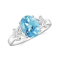 Natural Swiss Blue Topaz Oval Criss Cross Ring with Diamonds for Women in Sterling Silver / 14K Solid Gold/Platinum