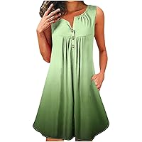 Summer Dresses for Women Beach Boho Sleeveless Sundress Gradient Flowy Tshirt Tank Dress with Pocket Resort Outfits
