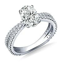 Oval Cut Near White Moissanite Engagement Silver Plated Ring for Women