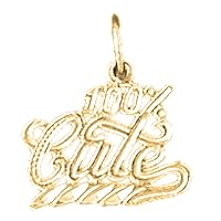 18K Yellow Gold 100% Cute Saying Pendant, Made in USA