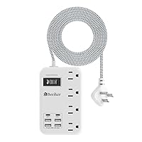 6 USB(2 USB C) Surge Protector Power Strip- 5Ft Travel Power Strip with 4.8A USB Charging Station and 4 Outlets, 13A Ultra Thin Flat Plug Braided Extension Cord with Wall Mount for Travel Office Dorm