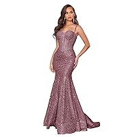 Sequin Mermaid Prom Dresses for Women Long Spaghetti Straps Corset Formal Evening Gowns