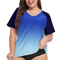 FOREYOND Plus Size Rash Guard Shirt for Women Short Sleeve Swimingsuit Top UV UPF 50+ Sun Protection Summer Swim Shirts
