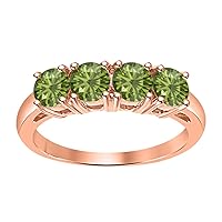 4 Stone Round Cut 14k Gold Over .925 Sterling Silver Green Tourmaline Half Eternity Engagement Wedding Band for Women's.