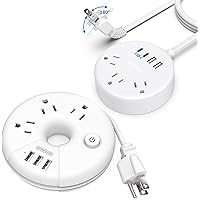 Travel Power Strip with USB Ports, 2 Prong Power Strip with USB-C，Compact for Indoor Home Office Dorm Room Cruise Essentials, White