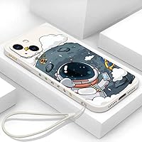 Cute Cartoon Astronaut Hand Lanyard Phone Case for iPhone 13 11 12 Pro Max XS X XR 8 7 Plus SE 2022 Liquid Silicone Soft Cover,White (Lanyard),for iPhone Xs Max