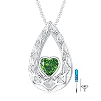 SOULMEET Crushed Ice Cut Simulated Heart Diamond Teardrop Necklace for Ashes, Custom Gold/Silver Teardrop-Shape Birthstone Urn Locket with Real Gold Chain for Pet Human Ashes