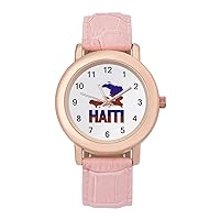 Haiti Map Flag Womens Leather Strap Watch Lady Wrist Watch Casual Band Watches Three-Hand Watch