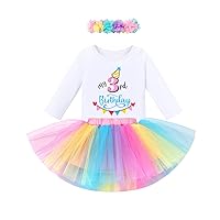 IDOPIP My 1st 2nd 3rd Birthday Girl Outfit Baby Romper Shirt Tutu Skirt Headband 3PCS Clothes Set for Cake Smash Photo Prop