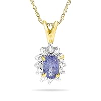 Jewelry Bliss 14K Yellow Gold Tanzanite Genuine Gemstone and Diamond Halo Pendant Necklace For Women 18 Inch Chain, Metal Gemstone, Tanzanite