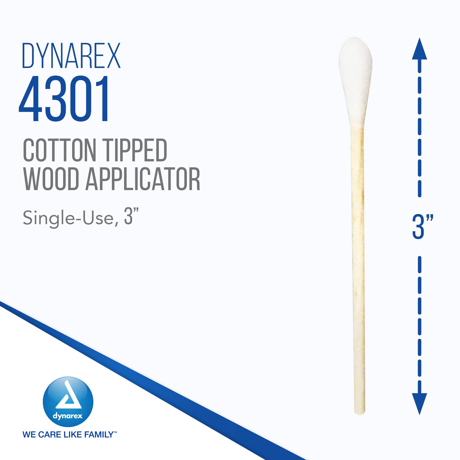 Dynarex 3-Inch Non-Sterile Cotton Tipped Applicators - Single-Use Wooden Cotton Tip Applicators for Wound Care, Hygiene, Makeup, Cleaning, Jewelry - 1000 per Box, 10 Boxes