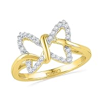 The Diamond Deal 10k Yellow Gold Diamond Womens Butterfly Bug Daily-wear Right-hand Ring 1/6 Cttw